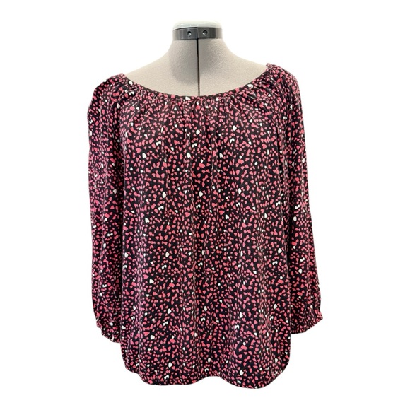 Michael Kors Tops - Michael Kors Boat Neck Heart Print Blouse Valentine Cottagecore Size Large